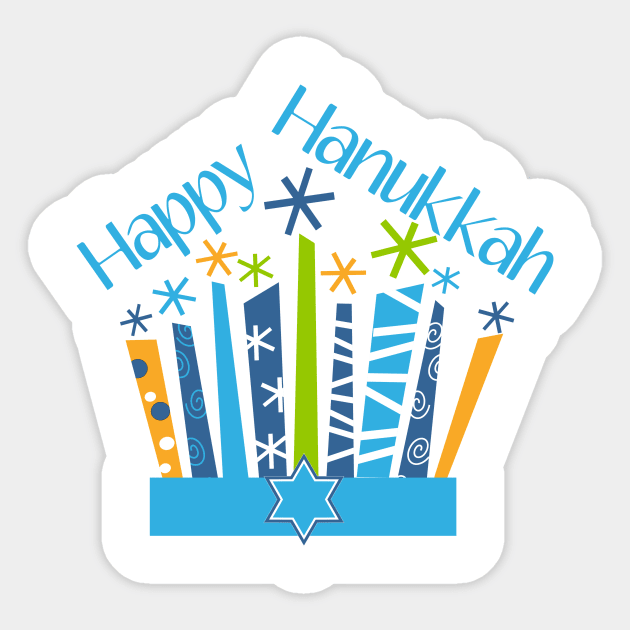 Happy Hanukkah Candles in Blue and Gold Sticker by TNMGRAPHICS